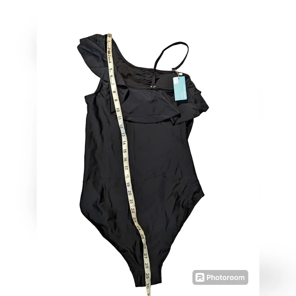 NWT Summer Mae Maternity Black One Piece Swimwear Ruffle One Shouder Size Med - Picture 4 of 7